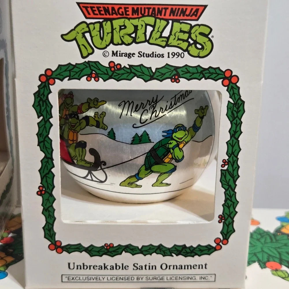 6 Teenage Mutant Ninja Turtles Unbreakable Christmas Ornaments Satin 1990 TMNT